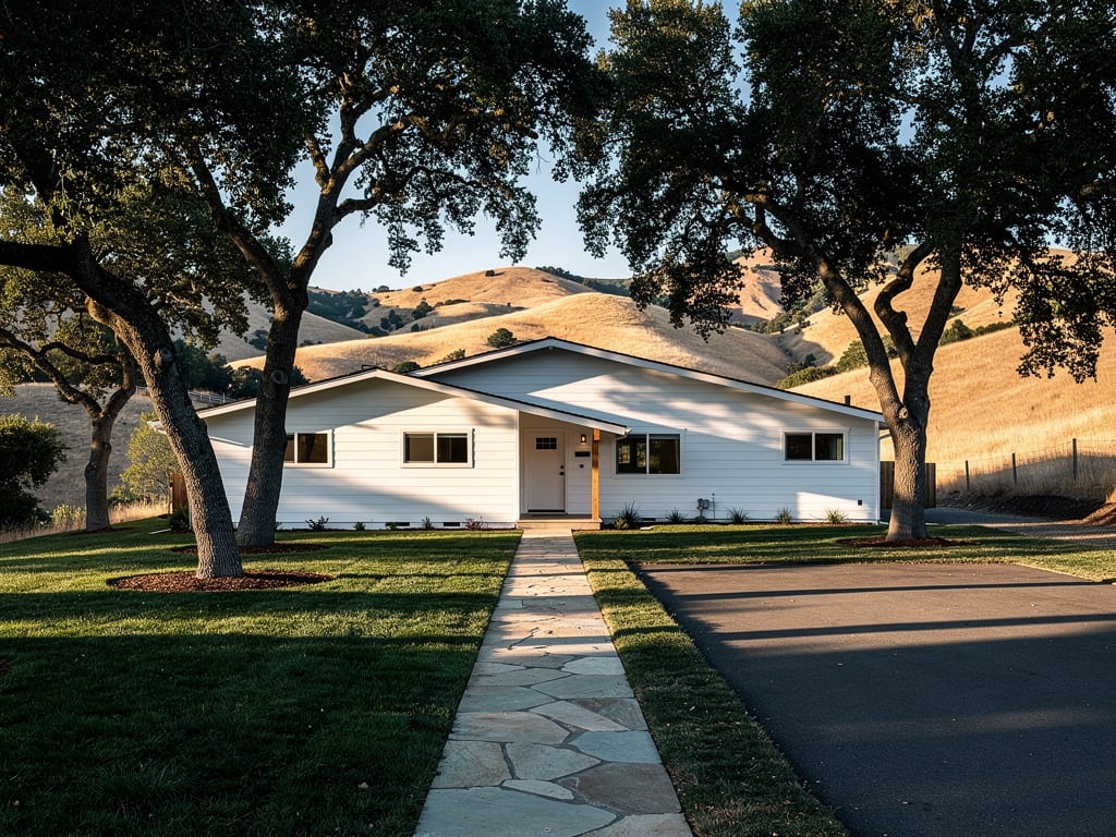 A mid-century hillside home among oak trees on the golden hills of Orinda.